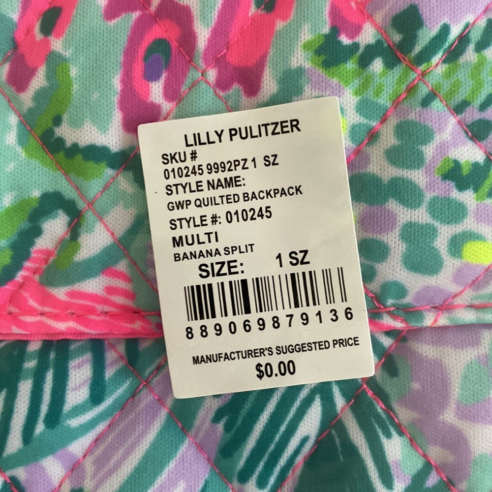 New in bag. Lilly Pulitzer quilted backpack work out bag. Banana split - Picture 3 of 4
